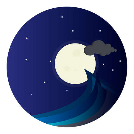 Night sea and moon in storm timeのイラスト素材
