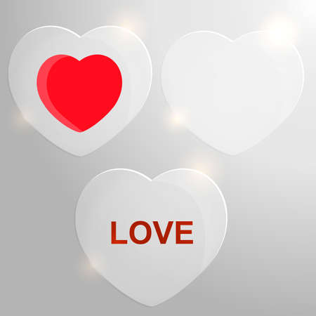 Valentine's day set glass shine heart iconのイラスト素材