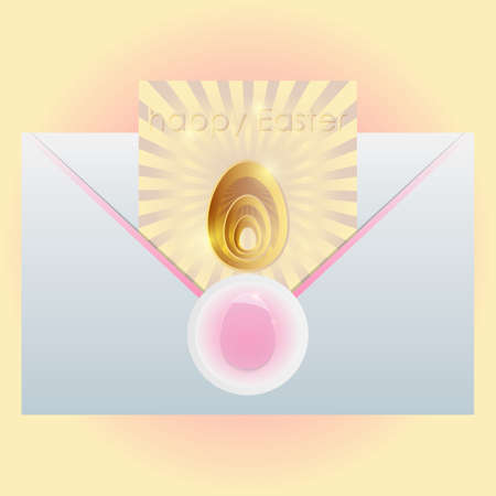Happy Easter card with golden egg and rays in envelopeのイラスト素材