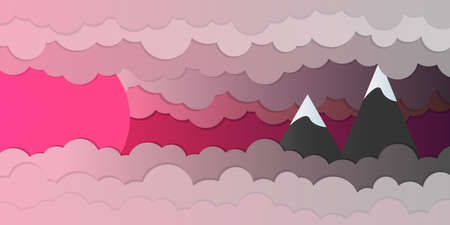 Cloudly sunset flat landscapeのイラスト素材