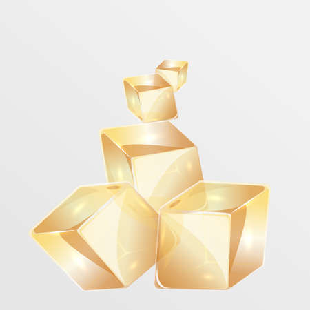 Transparent yellow cubes of ice.Vector illustrationのイラスト素材