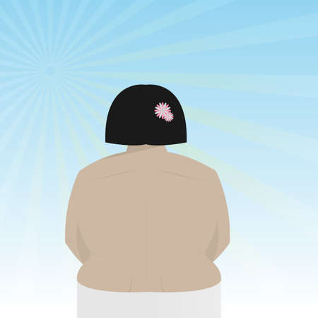 Back of the plus size asian woman.Vector illustrationのイラスト素材