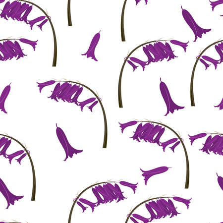 A Vector seamless pattern with blue bluebell flowers isolated on a white background.のイラスト素材