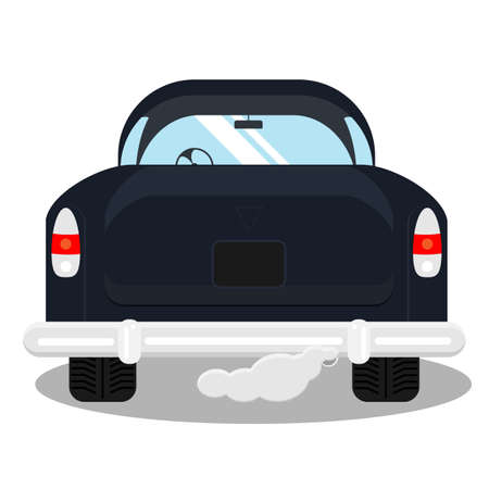 Dark retro car back view isolated. Flat vector illustration.のイラスト素材