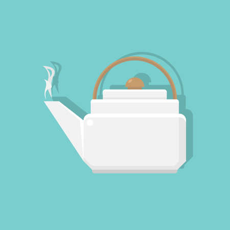 White steel tea pot isolated. Flat vector illustration.のイラスト素材