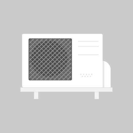 Exterior white air conditioning on steel shelf isolated. Flat illustrationのイラスト素材