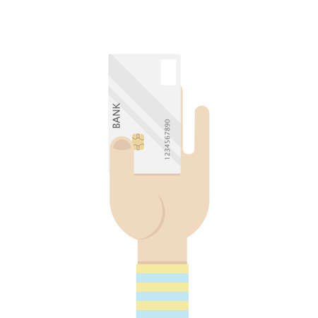 Hand holding a credit card.Flat illustrationのイラスト素材