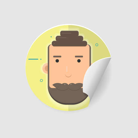 Brunette hipster face with mustache and beard sticker isolatedのイラスト素材
