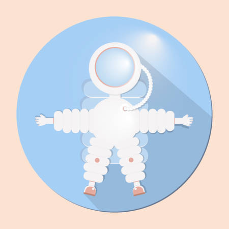 Astronaut in white space suit.Cute spaceman icon with long shadowのイラスト素材