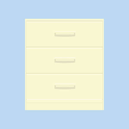 Wooden yellow night stand with drawers isolated on blue background.Bedroom dresser.Home furniture in flat designのイラスト素材