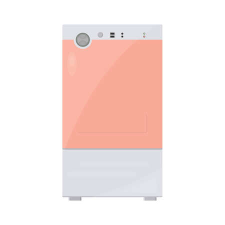 Pink desktop computer isolated on white background.Front view of pcのイラスト素材