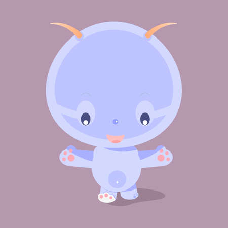 Cute purple cartoon character.Little funny monster.Baby beastのイラスト素材