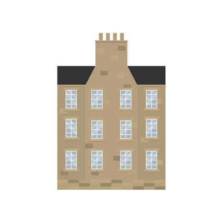 Exterior of old house in traditional english style with chimney.European street architecture.Flat vector illustration isolated on white backgroundのイラスト素材