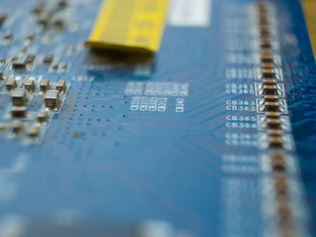 Computer motherboard. Closeup electronic components. Studio shot.