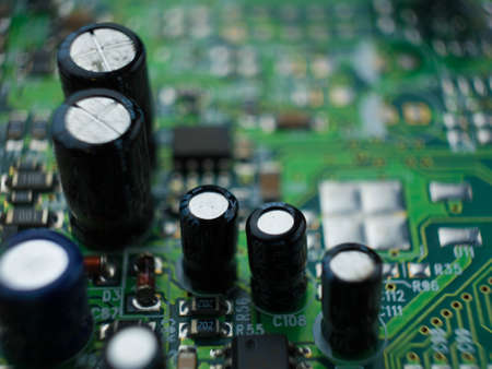 Computer motherboard. Closeup electronic components. Studio shot.の写真素材