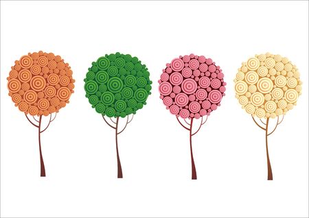 Creative design tree with four different color variations. Drawings are 2dのイラスト素材