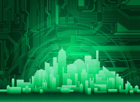 abstract modern, technological city background. Circuit pattern is highly detailed and with clean graphics. のイラスト素材