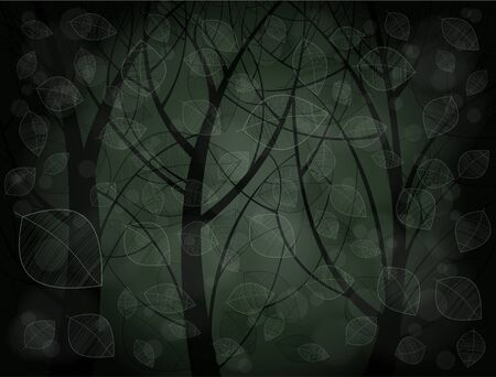 Abstract illustration of forest in the dark, with stylized leaves pattern.のイラスト素材