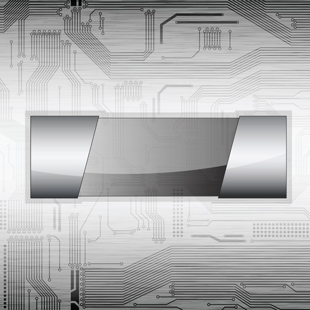 Background with circuit pattern, brushed metal texture and banner eps10のイラスト素材