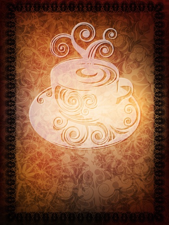 ornamented banner with coffee cup and space for text のイラスト素材