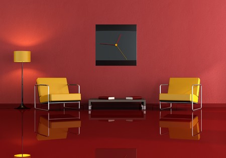 two orange armchair in a modern living-roomの写真素材