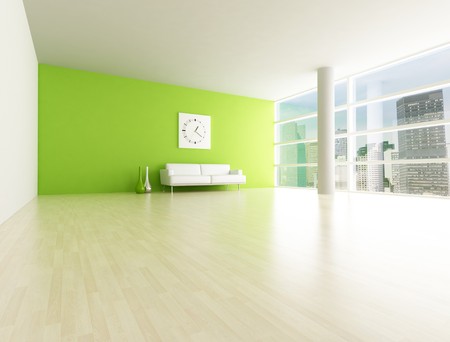 minimal city apartment with modern white sofa - renderingの写真素材