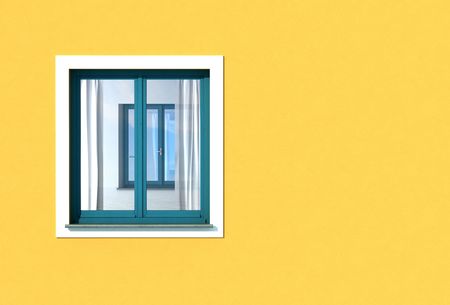 Blue window closed in a mediterranean house - rendering