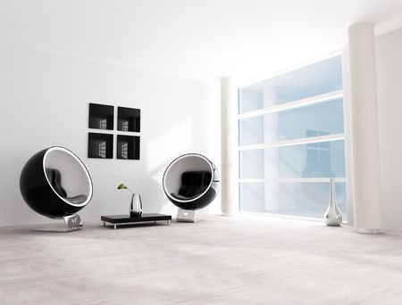 bright black and white living room with fashion armchair