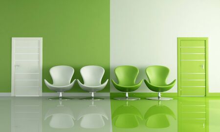 green and with interior with fashion armchair and two door - renderingの写真素材