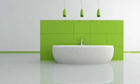 sandstone gray bathtub against green panel - renderingの写真素材