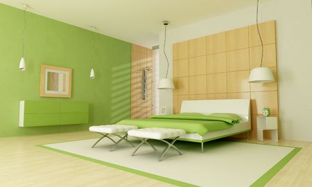 Green modern bedroom with shower -renderingの写真素材
