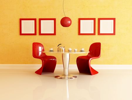 red and orange contemporary tea roomの写真素材