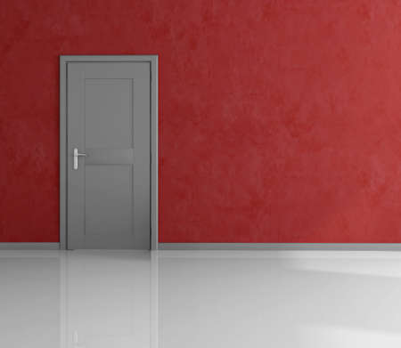 empty room with gray closed door and stucco wall - renderingの写真素材