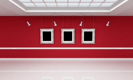 Modern art gallery with empty frame supported by chains - renderingの写真素材