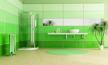 modern bathroom with cabin shower and sink - renderingの写真素材