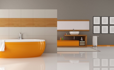 contemporary orange and brown bathroom - renderingの写真素材