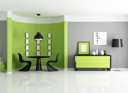 modern green dining room with circular wall - rendering