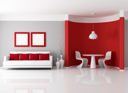 contemporary living room with dining room corner - renderingの写真素材