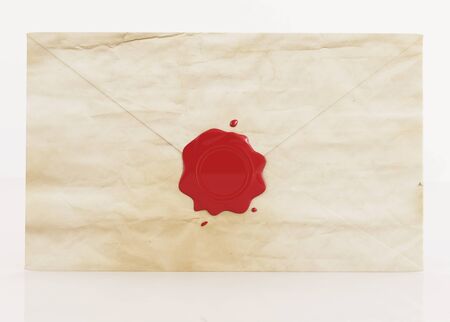 old envelope sealed with  red wax seal - rendering