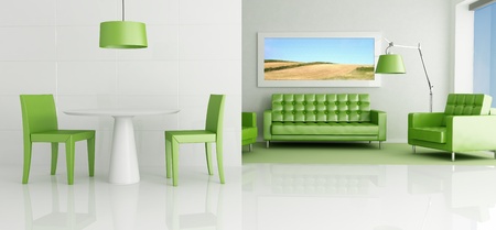 contemporary lounge with dining space and green living - rendering - the art picture on wall is a my photoの写真素材