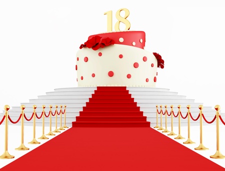 eighteenth birthday cake on the red carpet isolated on white - renderingの写真素材