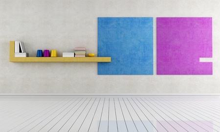 empty minimalist interior  with colored stucco wall - renderingの写真素材