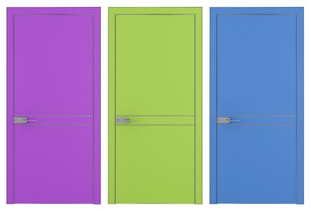 three colored door isolated on white - rendering の写真素材
