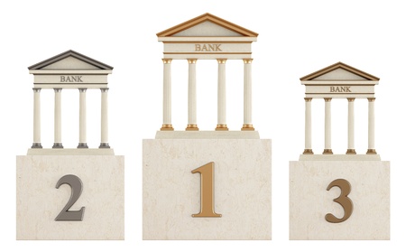 gold, silver and bronze bank on podium isolated on white - renderingの写真素材