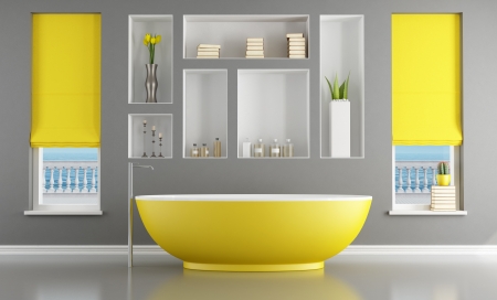 Modern gray and yellow bathroom - rendering - the image on background is a my rendering compositionの写真素材