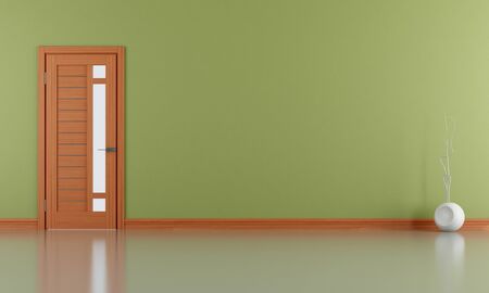 Empty living room with closed wooden door - renderingの写真素材