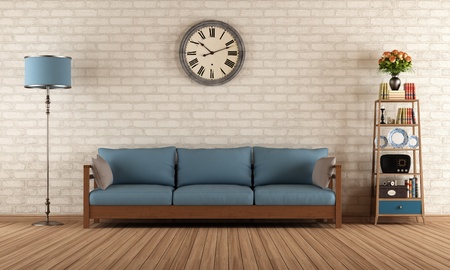Vintage living room with wooden sofa  - renderingの写真素材