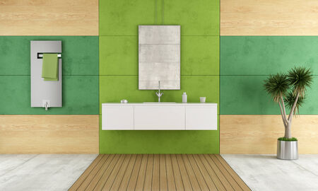 Green contemporary bathroom with white washbasin - renderingの写真素材