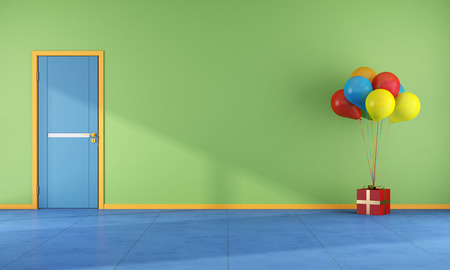 bright  room with gift box and colorful balloons - renderingの写真素材