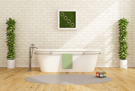 Contemporary bathroom with elegant bathtub and plants - 3D Renderingの写真素材